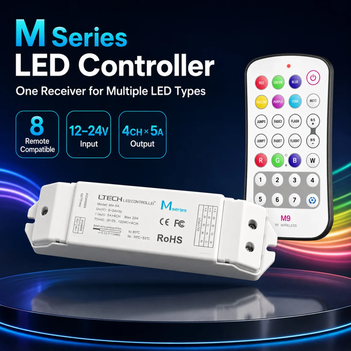 LTECH 433Hz Wireless 4 Channel LED Controller With Remote Control For RGBW RGB CCT Single Strips Color Chaning DC12V 24V Dimmer