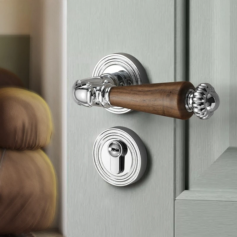 

Высококачественная дверная ручка в китайском стиле в стиле ретро из орехового дерева для внутренней спальни, магнитная присоска, тихий разделенный дверной замок