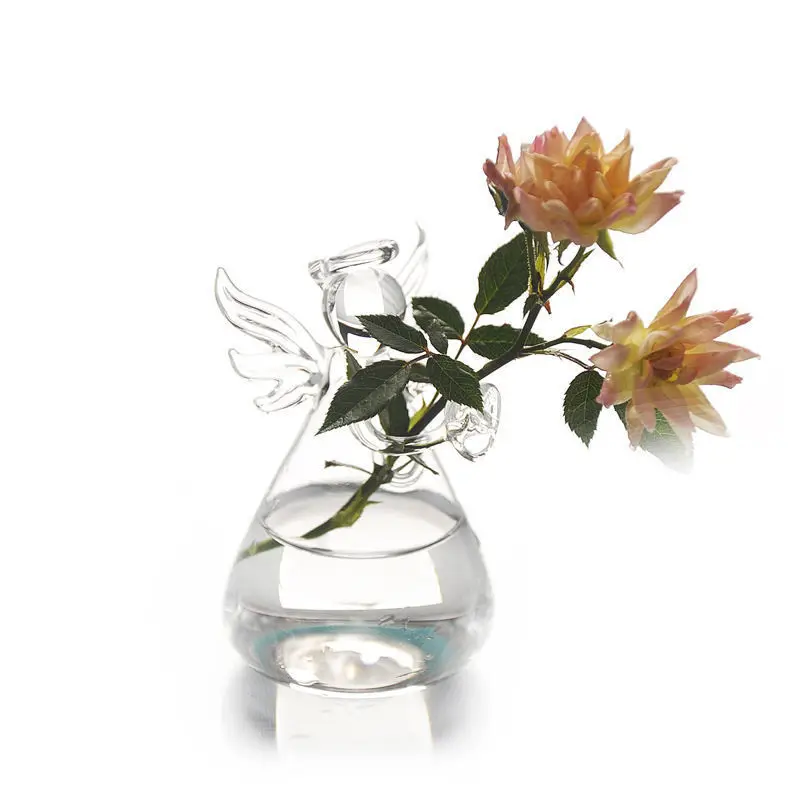 Cute Glass Angel Shape Flower Plant Hanging Vase Home Office Wedding Decor Clear Glass Flower Plant Angel