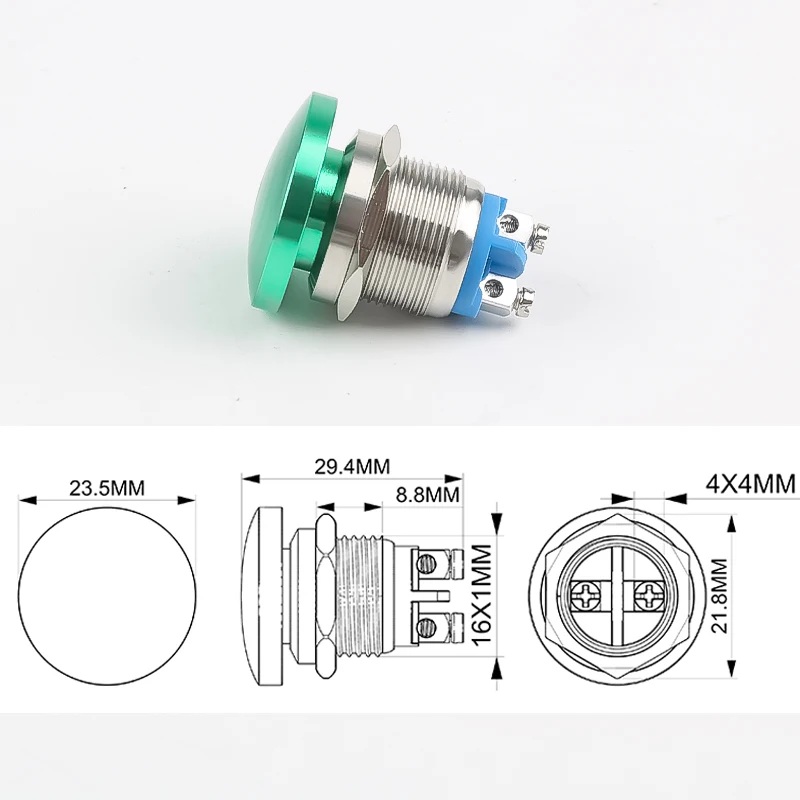 

16mm 19mm 22mm Waterproof Metal Push Button Switch, Stainless Steel Self-resetting, Screw Base, Mushroom-shaped Silver Contacts