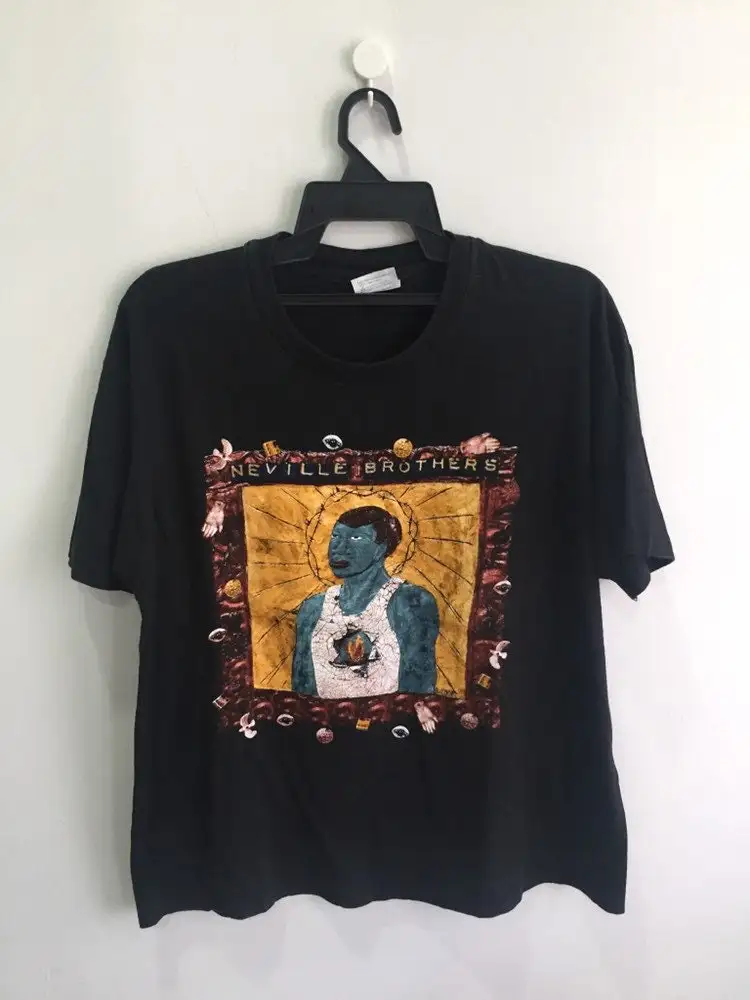 تي شيرت Vintage 9O s The Neville Brothers Hip Hop Duo Rap تي شيرت باند روك مقاس L