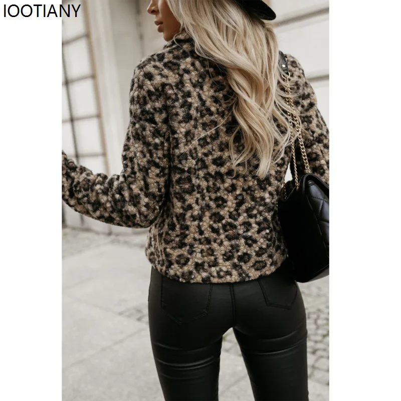 Autumn And Winter Women Zebra And Leopard Woolen Coat Fur Lapel Long-sleeved Short Coats Casual Stitching Windbreakers New