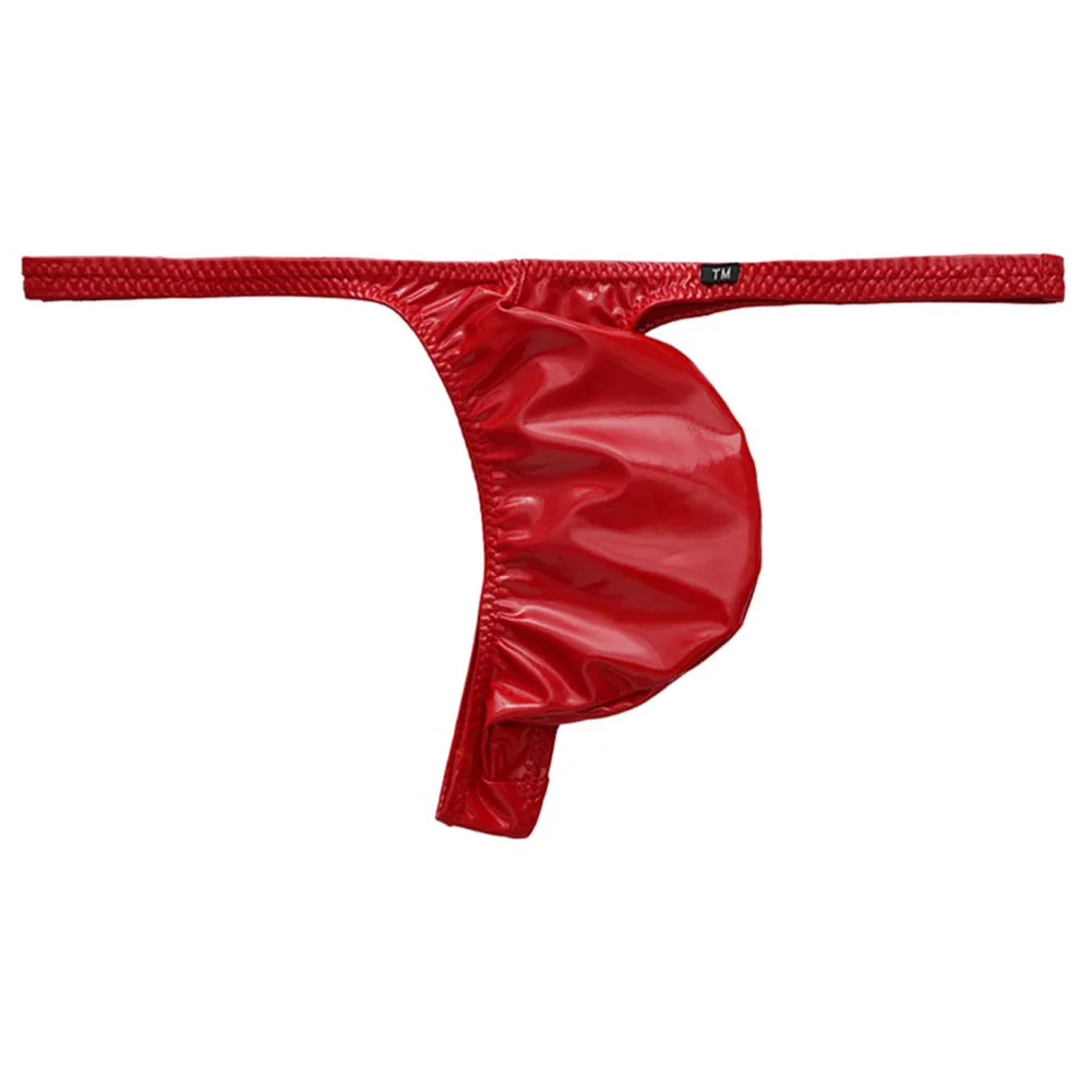 1pc Men Large U-shaped Pouch G-string Underwear Glossy Leather Low-Rise Thong Butt Exposed Sexy Erotic Pantie Clubwear