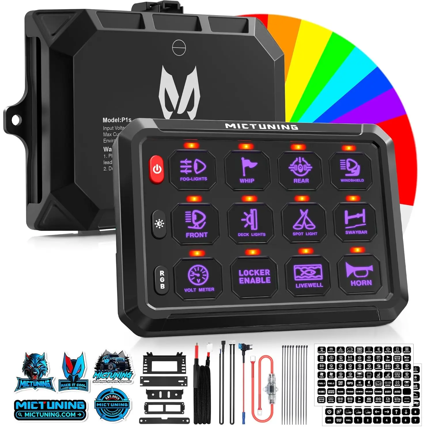 MICTUNING P1s-X RGB 5 Inch 8/12 Gang Switch Panel,With Level Brightness Circuit Control Relay System Box for Truck RV Offroad