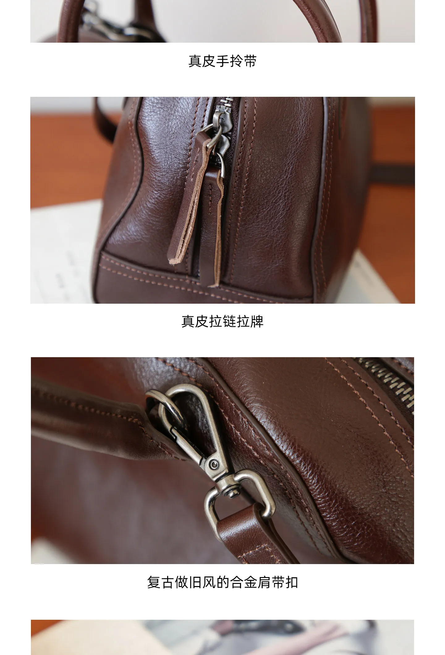 Einfache Vintage-Handtasche aus hochwertigem Echtleder für Damen, Luxus-Handtasche für Wochenendpartys, handgefertigte Schultertasche aus echtem Rindsleder für Frauen. – Detail 4