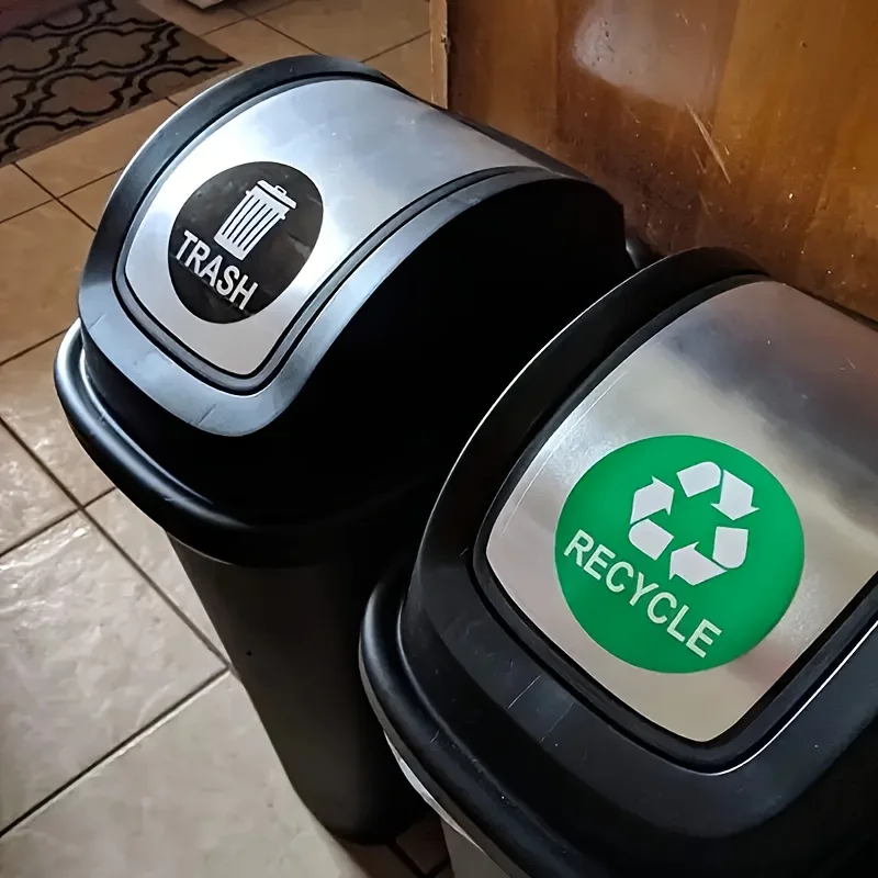 6 Etiquetas Adhesivas Redondas de 5.9 Pulgadas para Contenedores de Basura - Verdes Reciclables, Negras para Residuos, Etiquetas Adhesivas de Clasificación, Etiqueta Indicadora de Residuos
