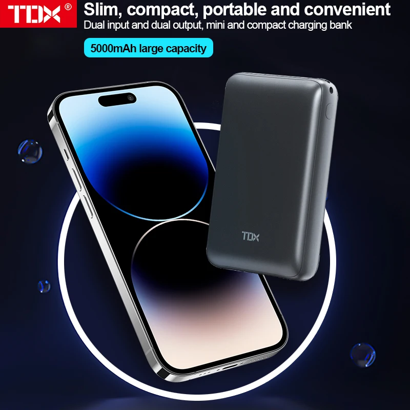 بنك طاقة صغير للشحن السريع من TDX ، إصدار الهاتف المحمول ، جيب USB محمول للغاية ، سعة كبيرة ، بطارية خارجية
