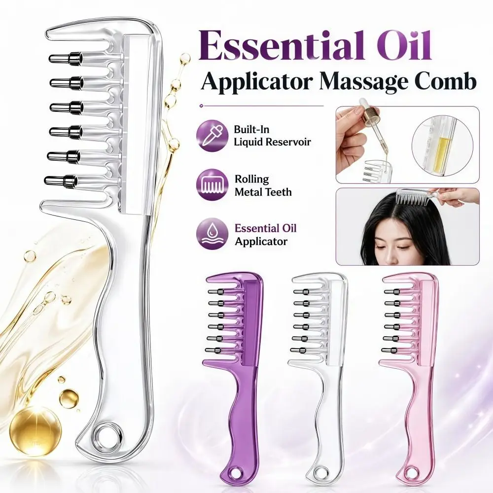 Transparent Essential Oil Applicator Massage Comb Built-In Liquid Reservoir 6-Tooth Liquid Guiding Scalp Massager Comb Precise