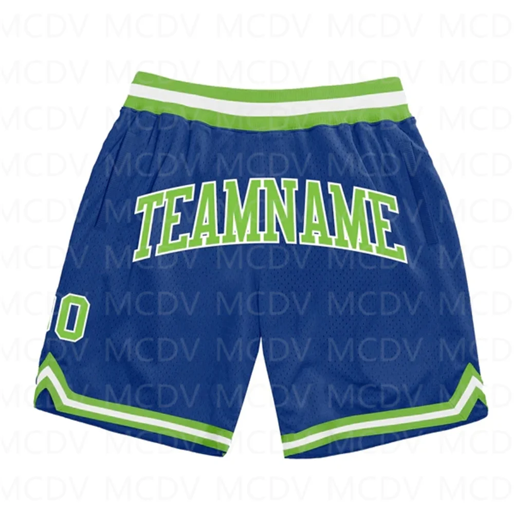 

Custom Royal Neon Green-White Authentic Throwback Basketball Shorts 3D All Over Printed Men's Shorts Quick Drying Beach Shorts