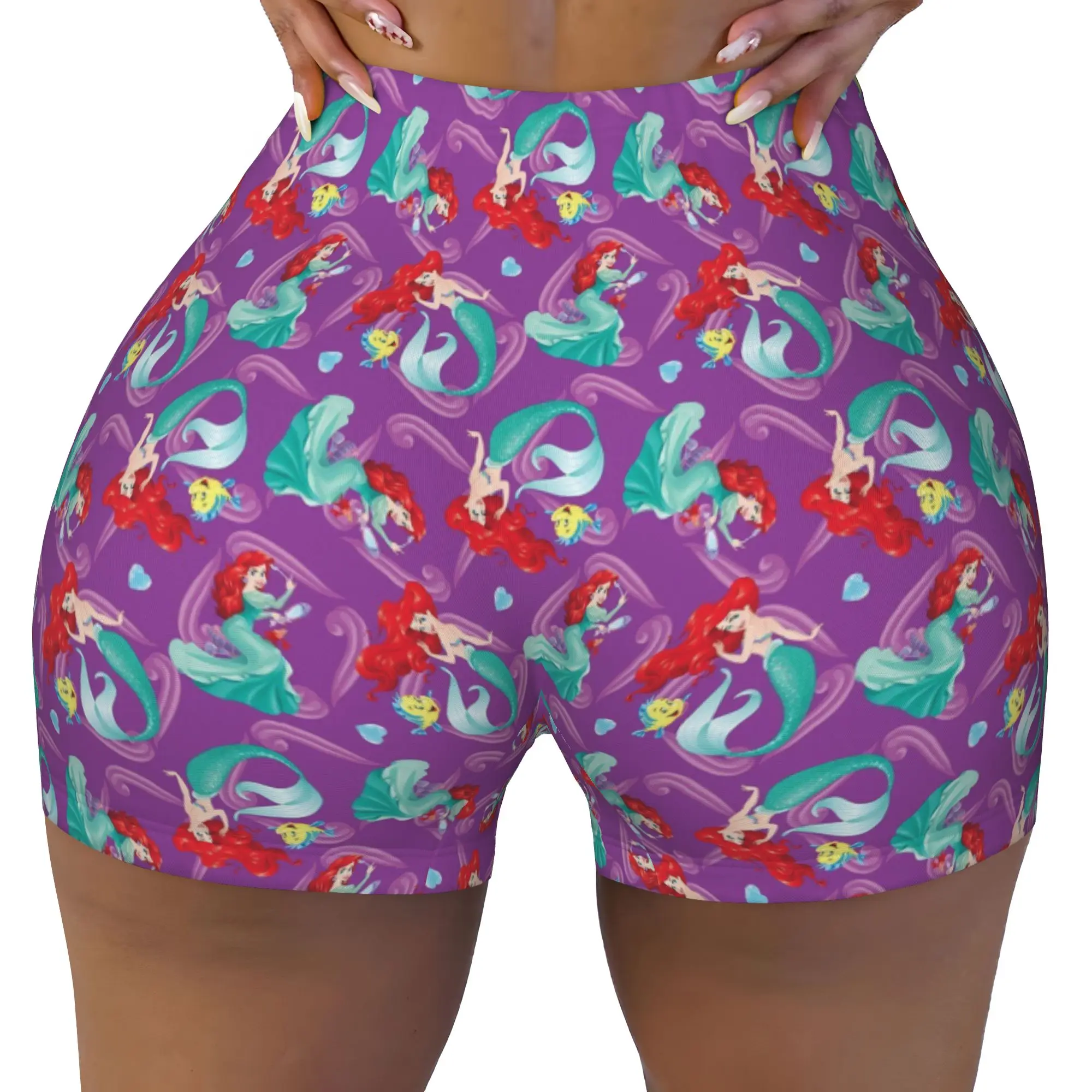 Custom Littles Anime Mermaides Gym Volleyball Biker Shorts Women Fish Manga Workout Yoga Shorts