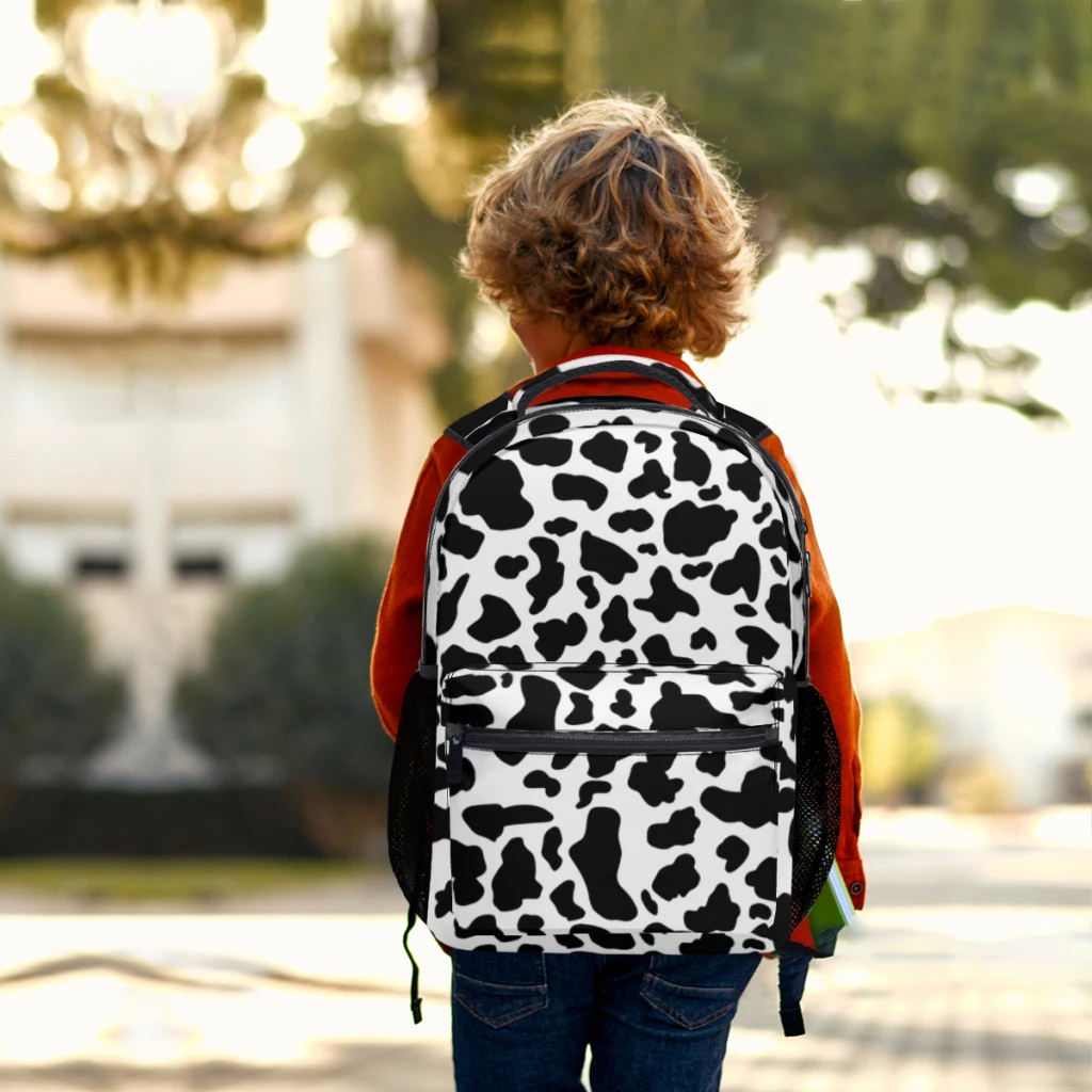 Nuova borsa zaino alla moda con stampa mucca Borsa per libri alla moda di grande capacità Multi-tasche regolabile da 17 pollici