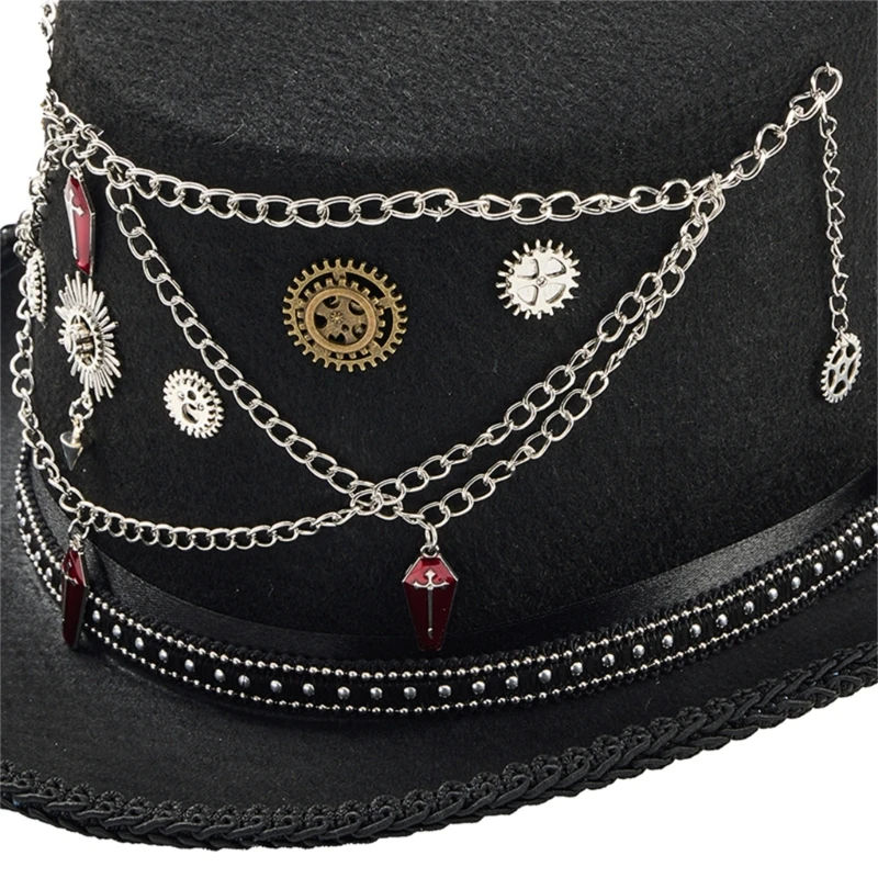 Elegant Gothic Hat With Metallic Chains Prom Dressing up Accessory for Carnivals