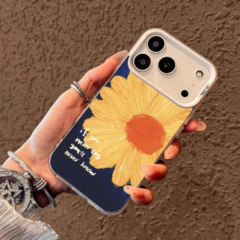 حافظة هاتف على شكل زهرة زيتية صفراء مناسبة لهاتف آيفون 17 16 15 14 13 12 11 Pro/Max/Plus غطاء خلفي مضاد للسقوط ومقاوم للصدمات