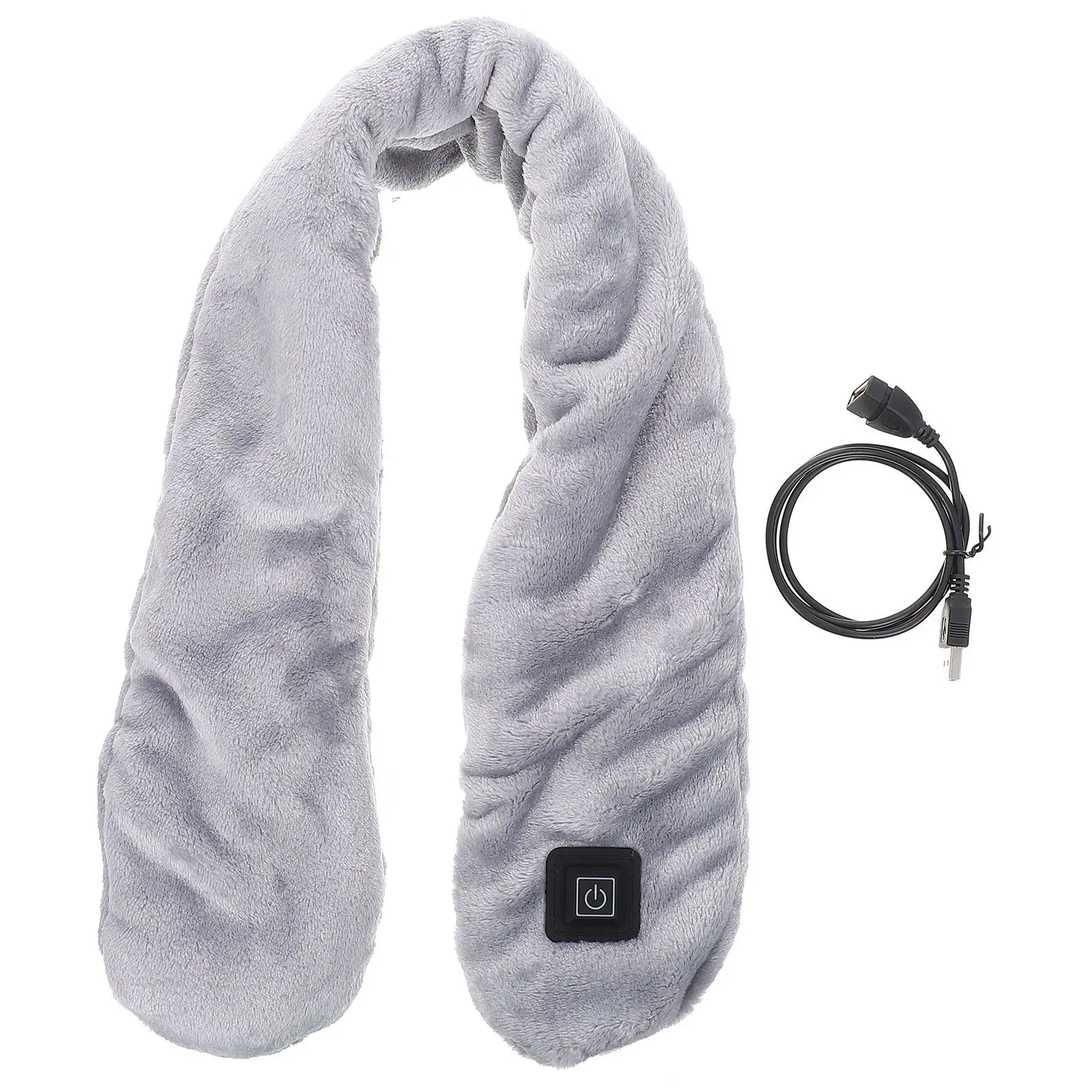 

USB Charging Heated Scarf Grey Winter Neck Warmer Warm Neckerchief Three-Level Temperature Adjustable Rechargeable Outdoor
