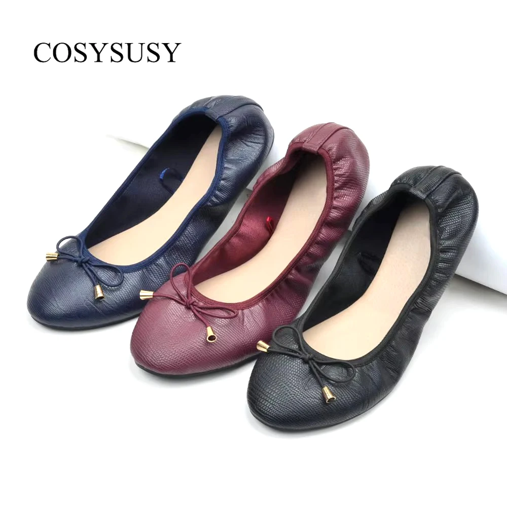 Women's Ballet Shoes Casual Soft Soles Foldable Flat Shoes Slip On Shoes With Bows Embellished Flat For Commuting Ballet Shoes