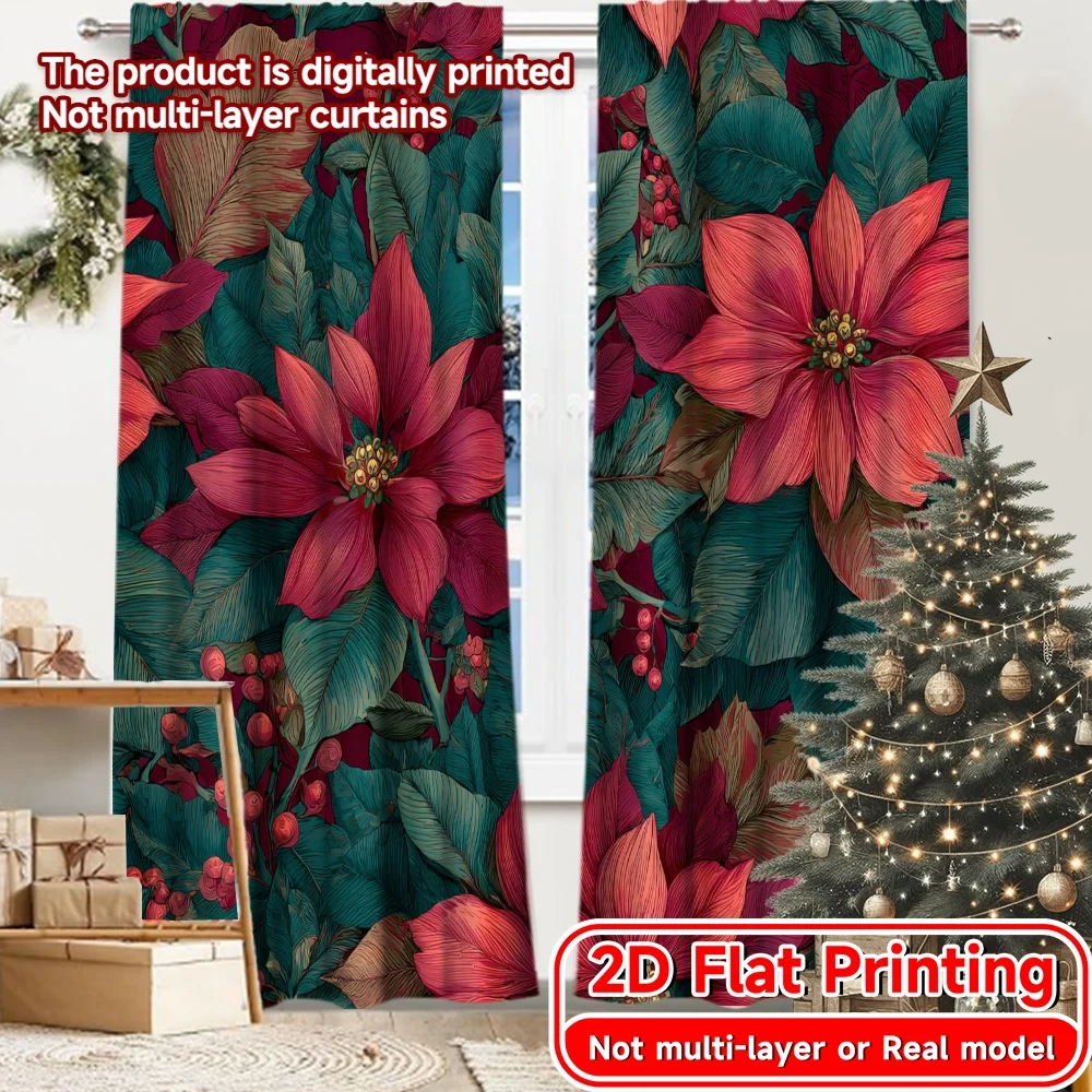 2D Flat Printing,2pcs Cozy Noel Scene Popular Light Filtering Curtains Versatile Durable Polyester Curtains Room Decor