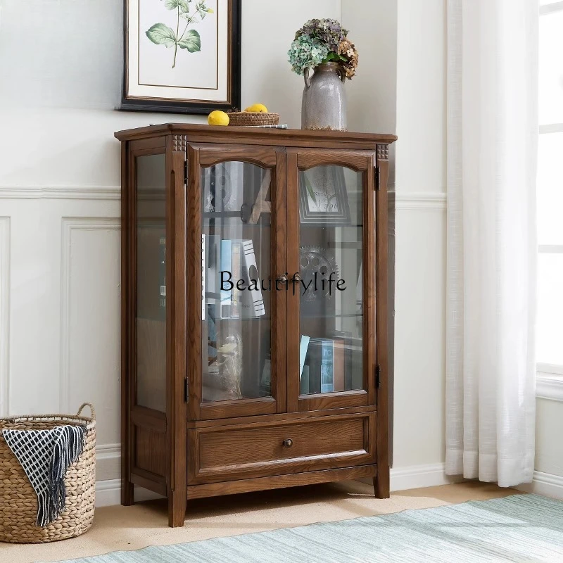 

American rural ash wood walnut solid wood double door edge solid wood wine cabinet