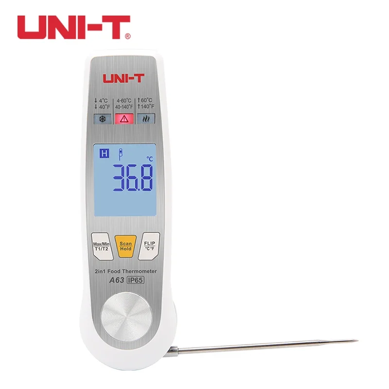 UNI-T A63 2-in-1 Food Thermometer Single Laser IP65  Infrared  Temperature Measurement  Non Contact Probe FSTN Display