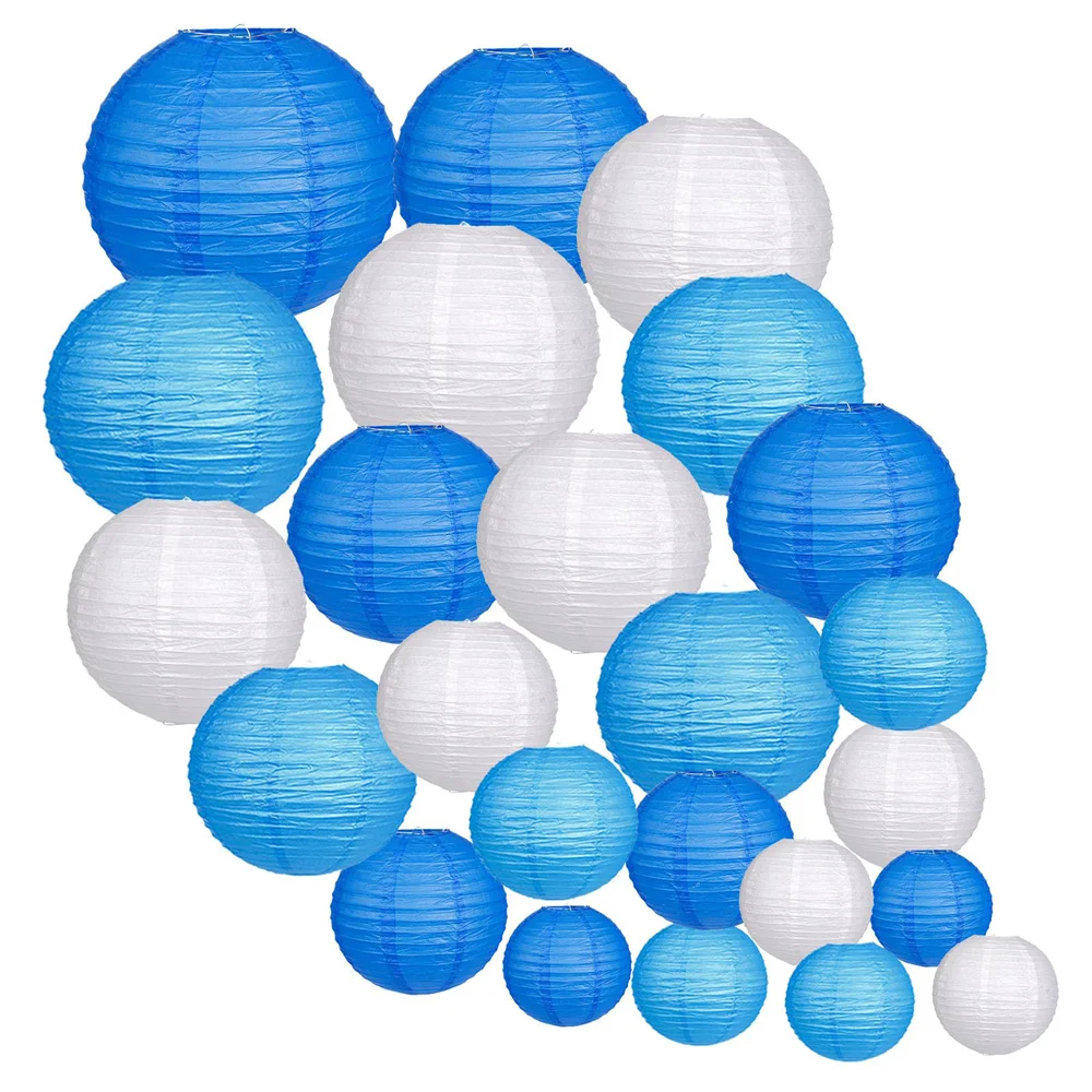 

​24pcs Blue Paper Lanterns 4 6 8 10 Inch Round Hanging Wedding Birthday Graduation Baby Shower Party Decorations​