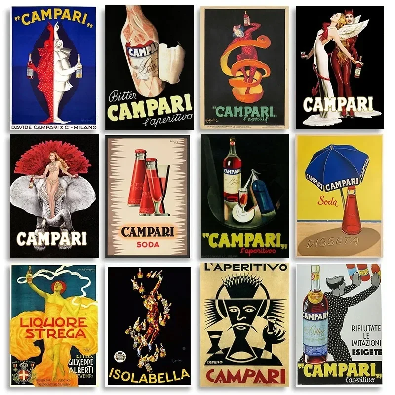 Póster Vintage de comida y bebida Campari, lienzo de Absinto champán, imágenes artísticas de pared, decoración de Bar para el hogar, decoración estética para habitación