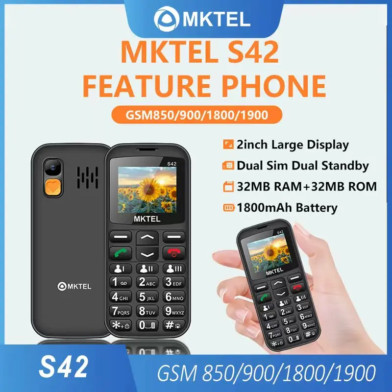 MKTEL S42 Feature Phone 2.0 inch Big Button Dual Sim Standby Mobilephone for Elderly Long Standby 1800mAh Battery Type-C