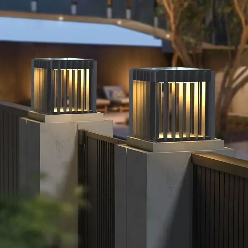Modern and Simple Outdoor Courtyard LED Pillar Light Waterproof Solar Garden Door & Villa Gate IP65 Rating AC Power Supply