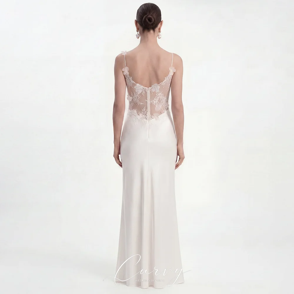 Curvy Romantic Elegant Mermaid Wedding Dress Spaghetti Strap V‑Neck Sheer Lace Floral Applique Bridal Gown for Women 2026