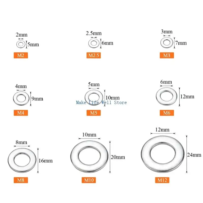  Flat Washers in a Compartment Case for Visible Selection during Bolted Fastening, Repair, and Hardware Assembly Work