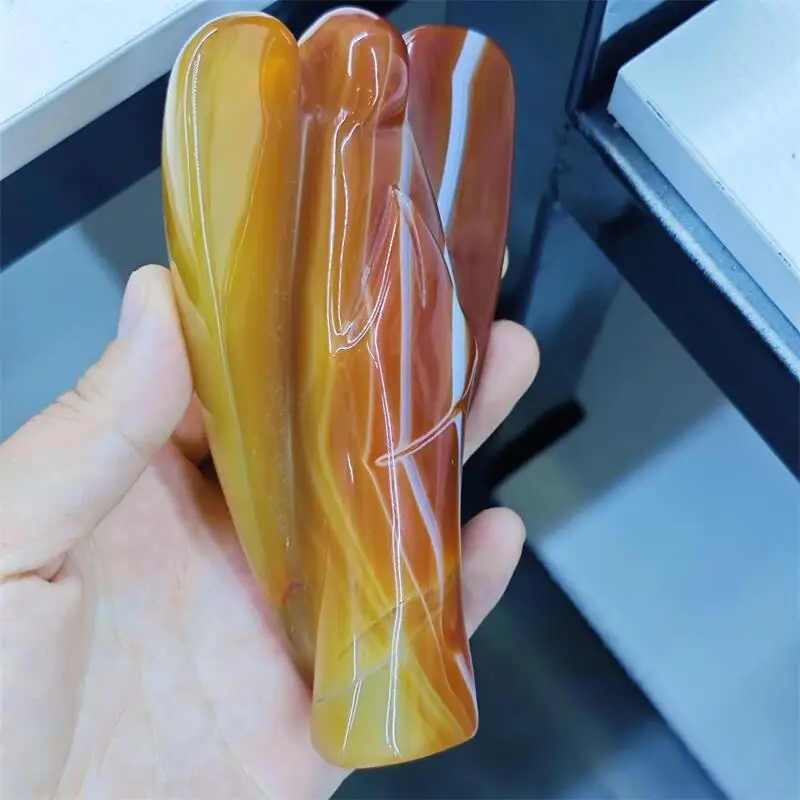 Natural Red Agate Angel Carving Small Healing Crystal Gemstone Carved Sculpture Collection Gift 1pcs