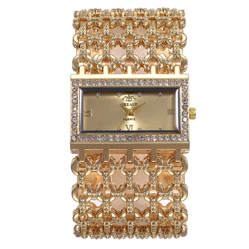 

Personalized Square Case Large Strap Watch Women's Fashion Bracelet Quartz Wristwatch Alloy Rhinestones Luxury Quartz Braceletes