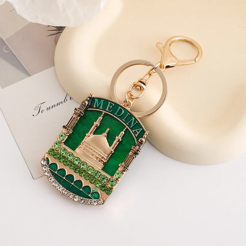 Arab keychain Muslim Mecca heavenly house keychain Exquisite and popular car pendant  DIY gold-plated rhinestone keychain