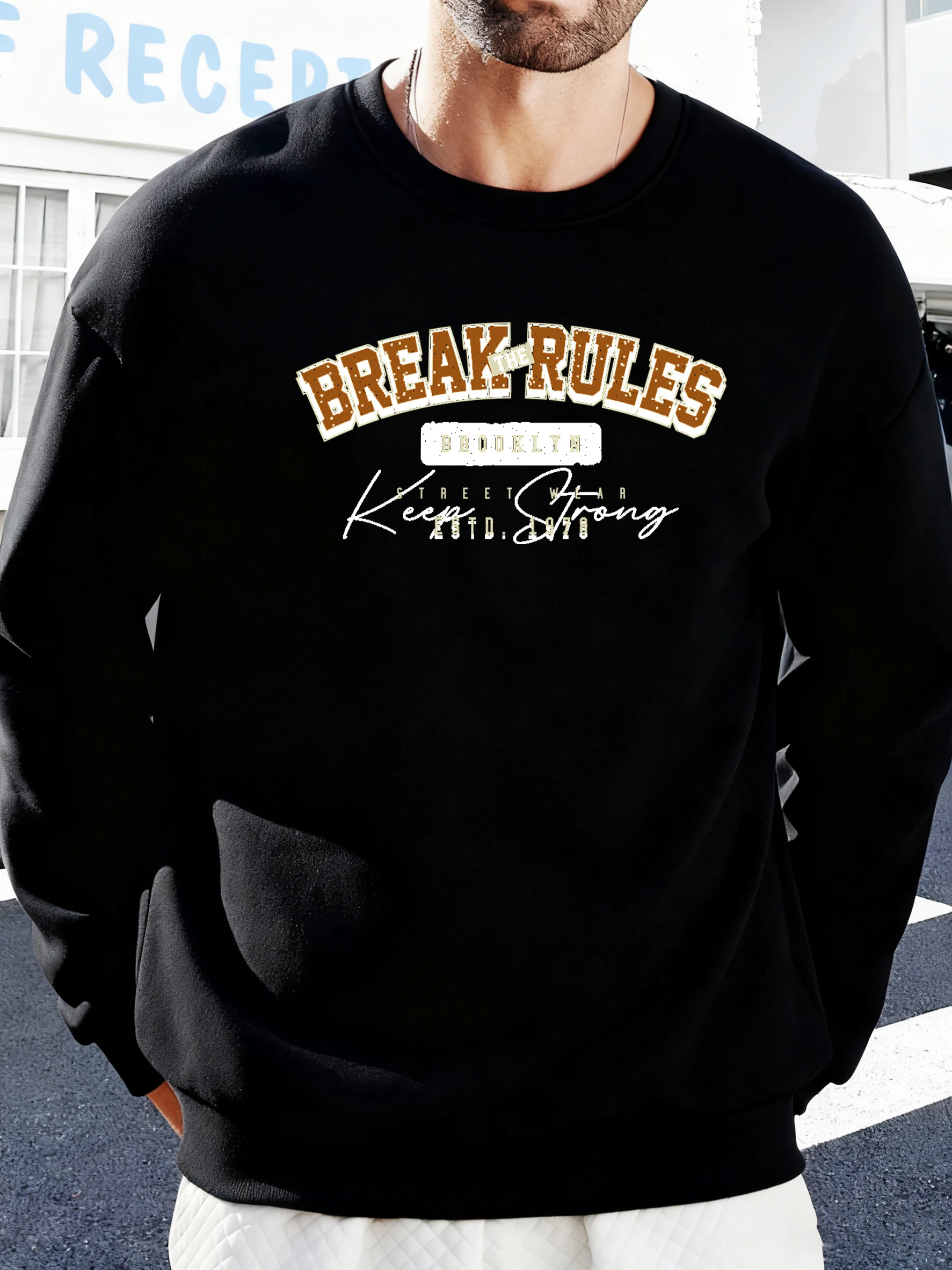 Brooklyn Break The Rules Bedrucktes Herren-Herbst-Sweatshirt, lässiger Rundhalsausschnitt, Streetwear, 12 Farben, Straßenkleidung, weicher Fleece-Pullover