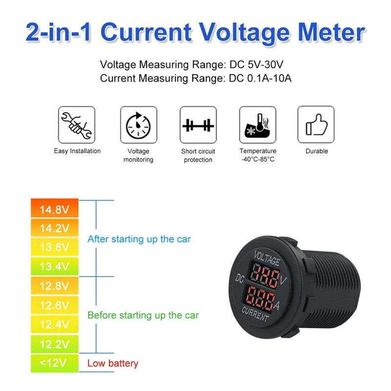 HOT SALE Dual LED Digital Voltmeter DC 5-30V/0.1-10A, 12V 24V Current Voltage Tester Multimeter Ammeter Voltmeter