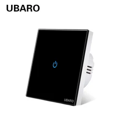 UBARO Eu AC100-240V Tempered Black White Crystal Glass Touch Switch Panel Wall Light Sensor Button 1/2/3 Gang 10A Led Indicator