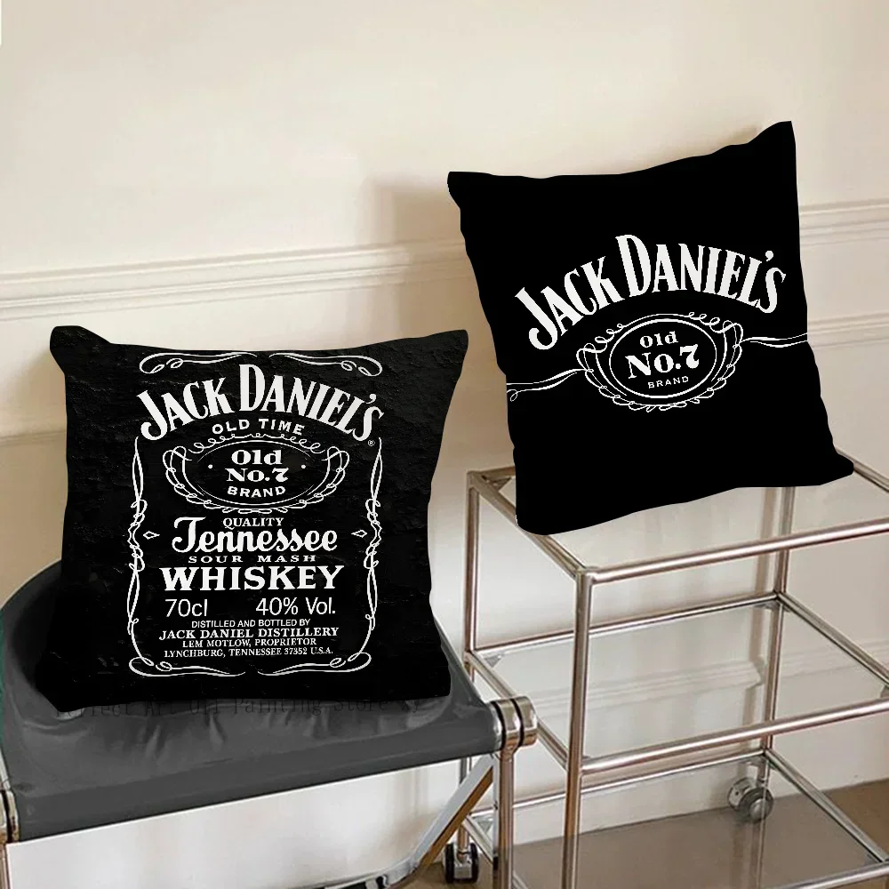 1PC J-JACK DANIELS Whiskey Brand Logo Pillow Case Square Pillow Cushion Cover Bedroom Sofa Room Decoration Casual Pillow Cover