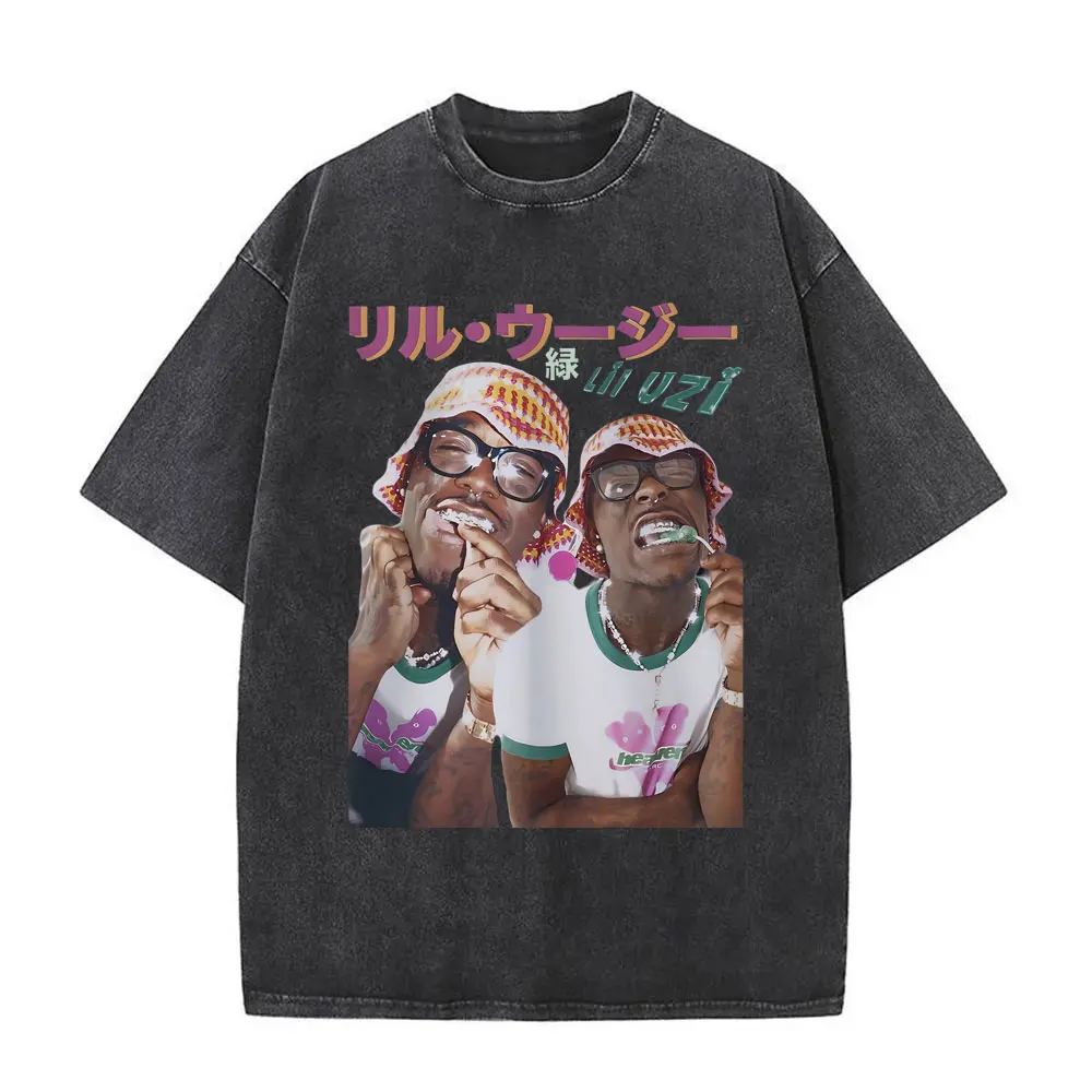 

Rapper Lil Uzi Vert Japanese Style Vintage Washed T Shirts Men Women Hip Hop Oversized Streetwear Fashion T-shirts Tops Unisex