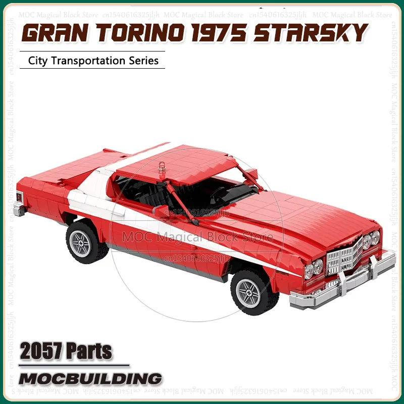 

City Famous Car MOC Gran Torino 1975 Starsky Hutch Building Blocks Odeglan Turin Vintage Supercar Model Technology Bricks Toys