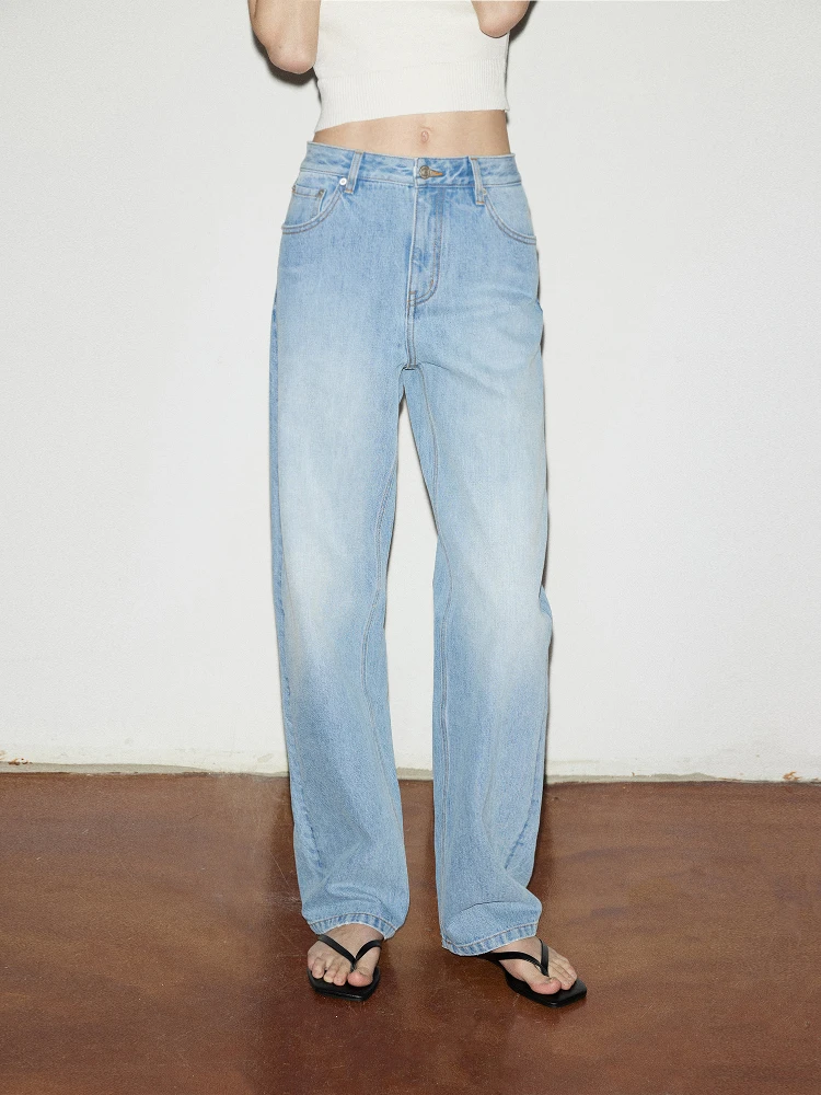 

Джинсы женские 30R 90s Cleanfit, однотонные, из денима, с эффектом потертости, прямые, длинные, на молнии, для лета, для повседневной носки