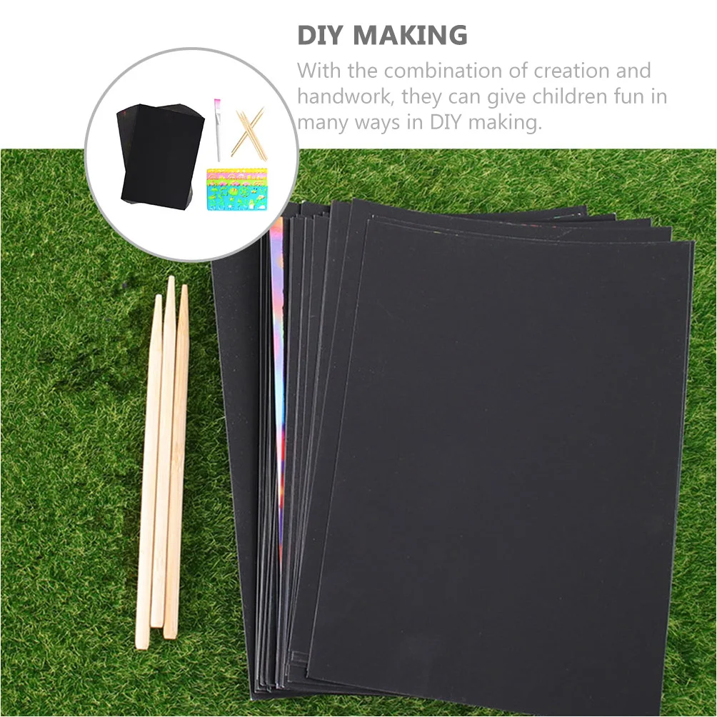 

Scratch Painting Set Black Paper Crafts Kits Kids Wooden Stylus Greeting Cards Sketch Draw Fun Educational Toy