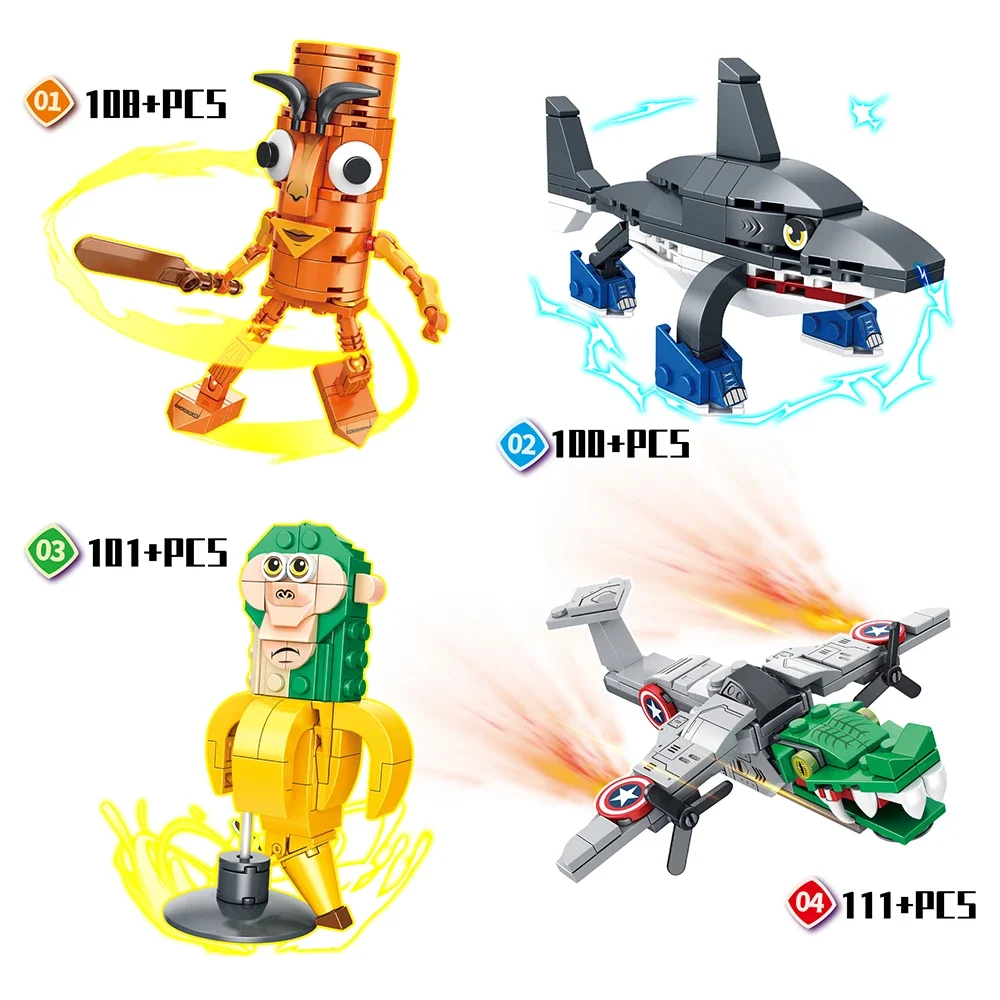 

​ Креативный набор строительных блоков Tungtungsahur, 4 стиля, комплект модели MOC, сборочные кирпичи, креативные игрушки на день рождения, подарок для детей