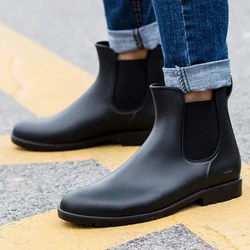 New Men Rain Boots Fashion Chelsea Boots Male Ankle Boots Man Black Casual Boots PVC Rubber Rain Shoes Waterproof Fishing Shoes