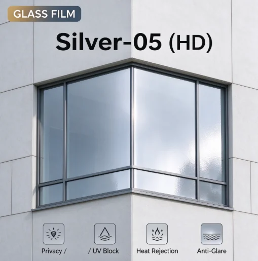 Silver 05 HD PET Glass Window Tint Roll One Way Vision Privacy Film Heat Insulation UV Block DIY Install For Home Office Car