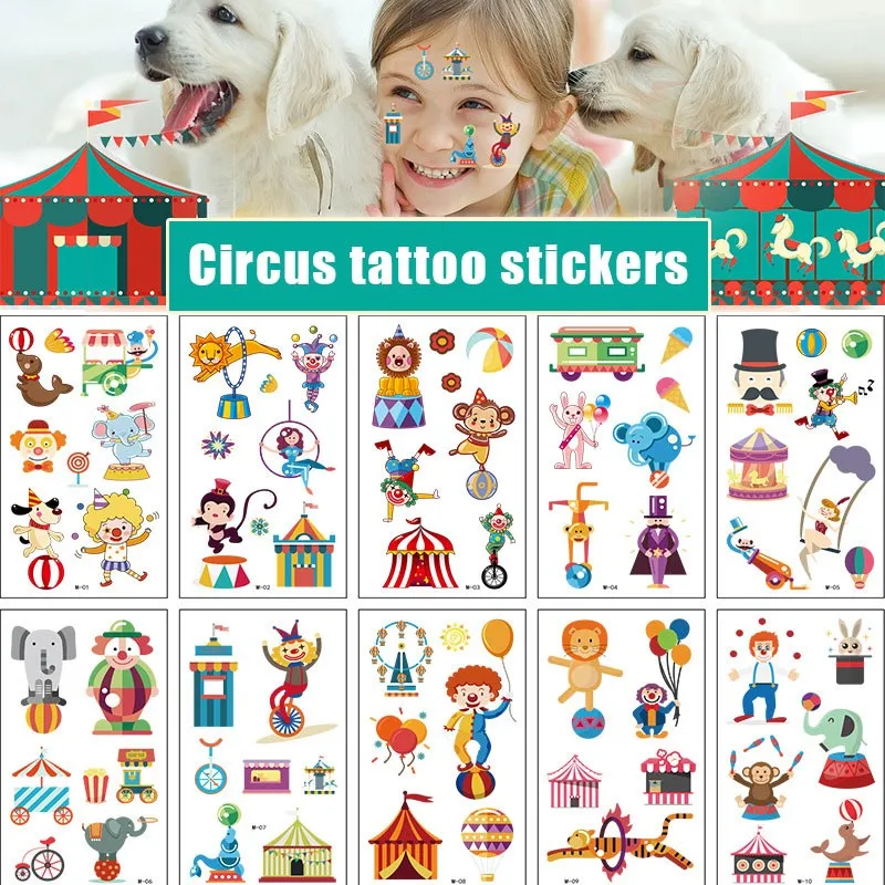 10 Pack Fake Tattoo Stickers Cartoon Temporary Tattoos Kids Arm Tattoos for Kids Circus Acrobatics Fun Party Tattoo Stickers