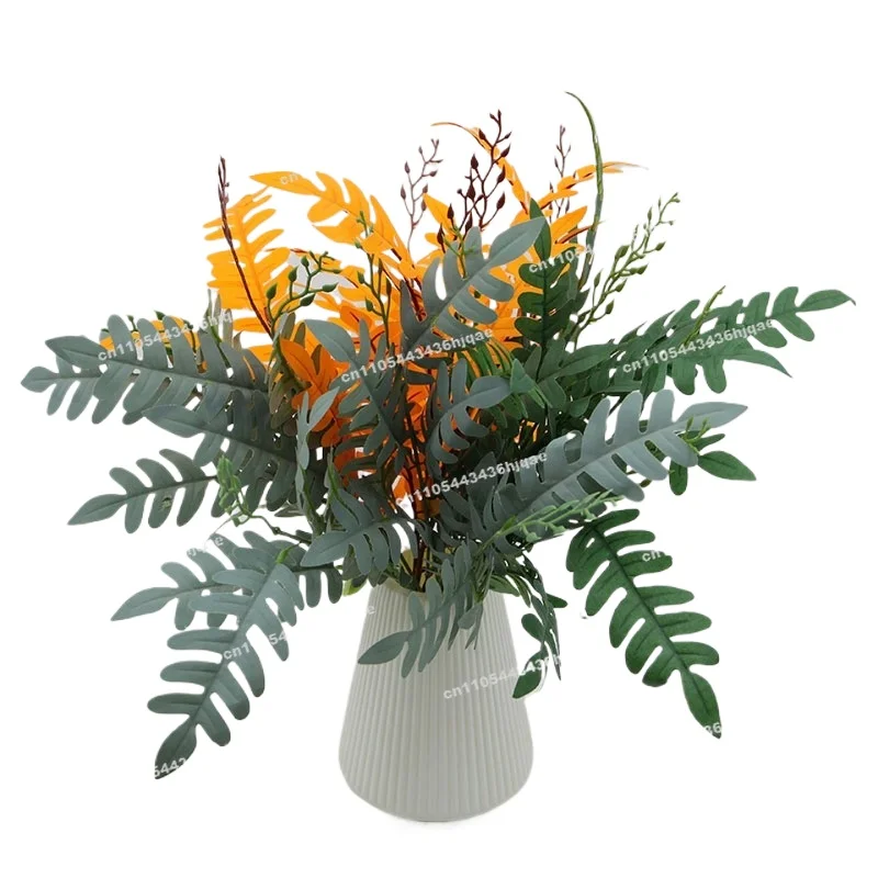 Simulation Flower 5-pronged Bunch of Locust Leaves, Simulation Green Plant Leaves, Wedding Floral Arrangement Dress
