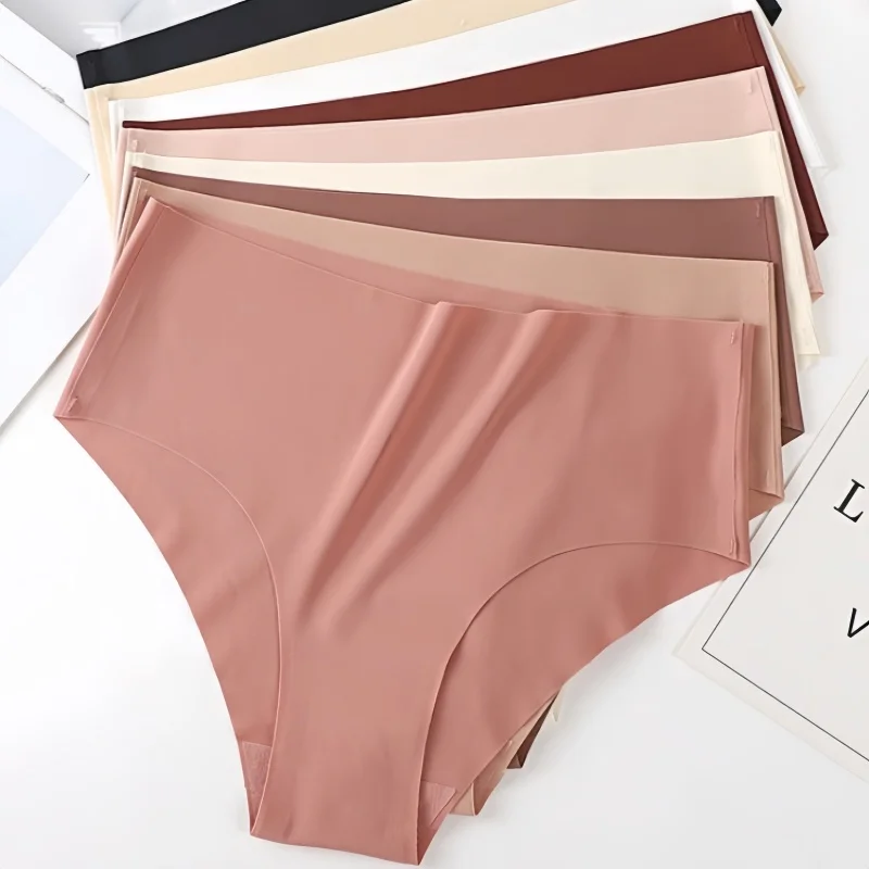 3Pcs/Set Ice Silk Panties Women High Waist Seamless Briefs Breathable Invisible Underwear Soft Stretch Sexy Lingerie XS-XL Panty