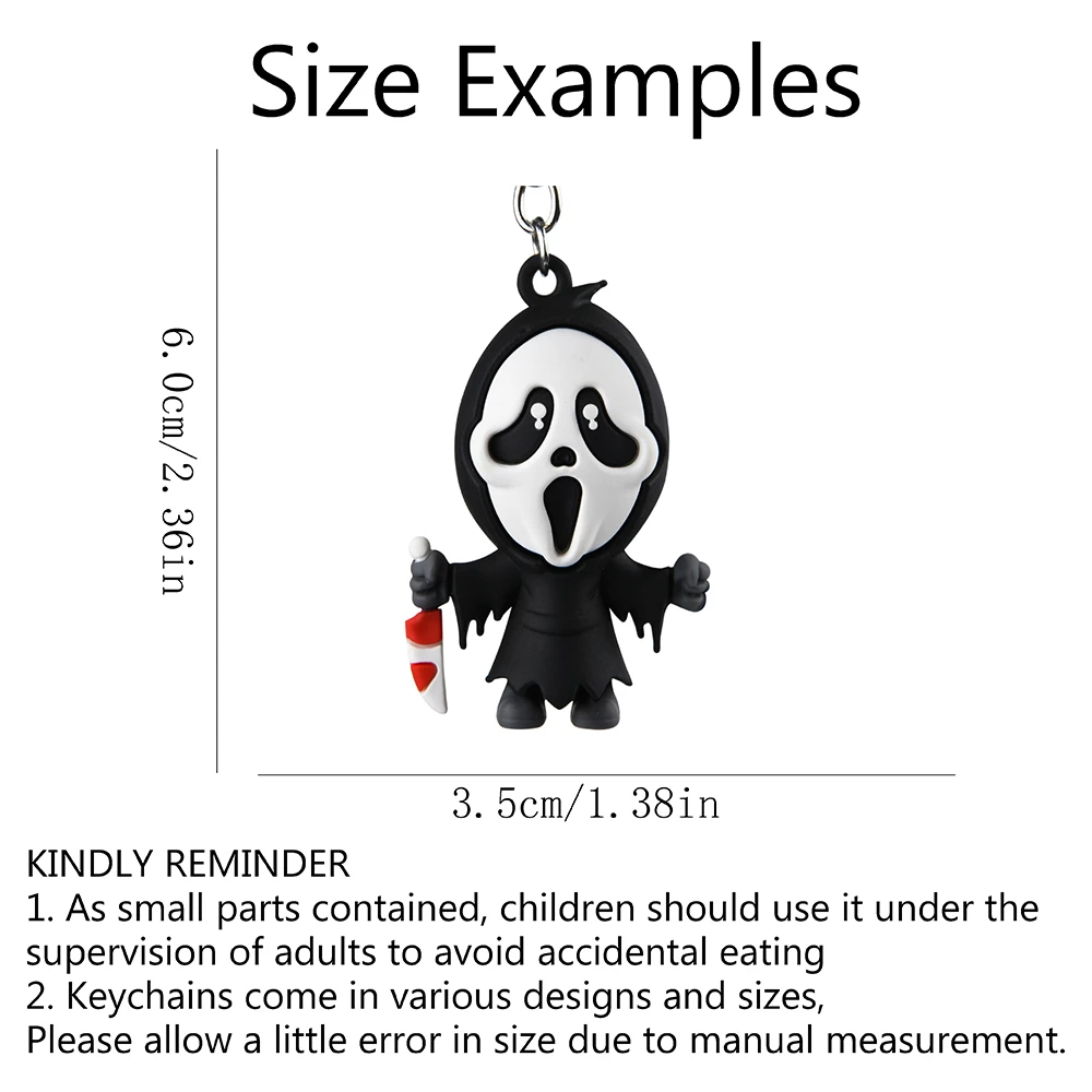 1pcs Creepy-Cute Horror Ghost Keychains With Black Fur Ball & Gothic Charm - Spooky Kawaii Keyring For Halloween Accessories - view 6