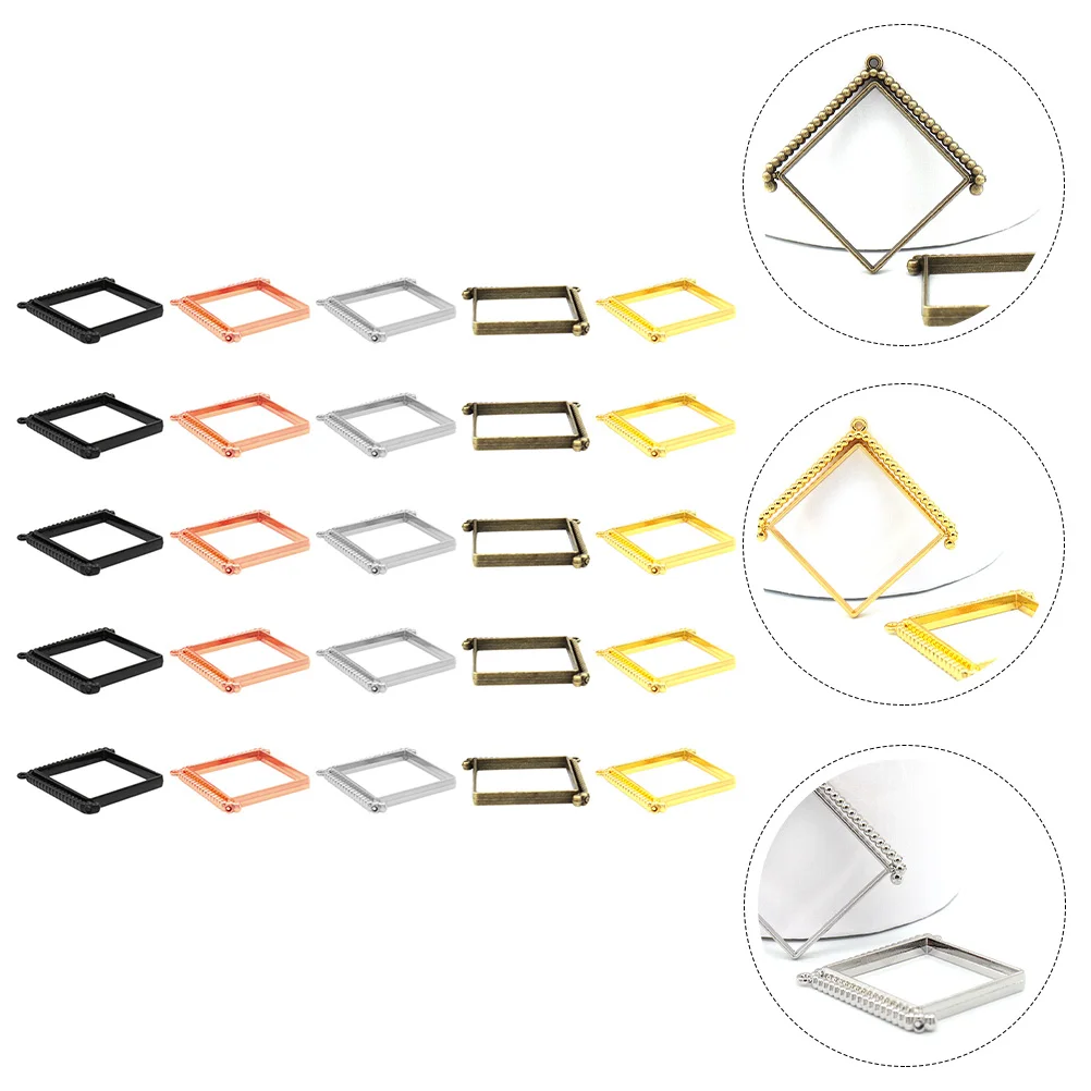 

25pcs Hollow Bezel Molds Jewelry Making Accessories Rotatable Open Back Pendants Alloy Frames for Craft DIY Projects