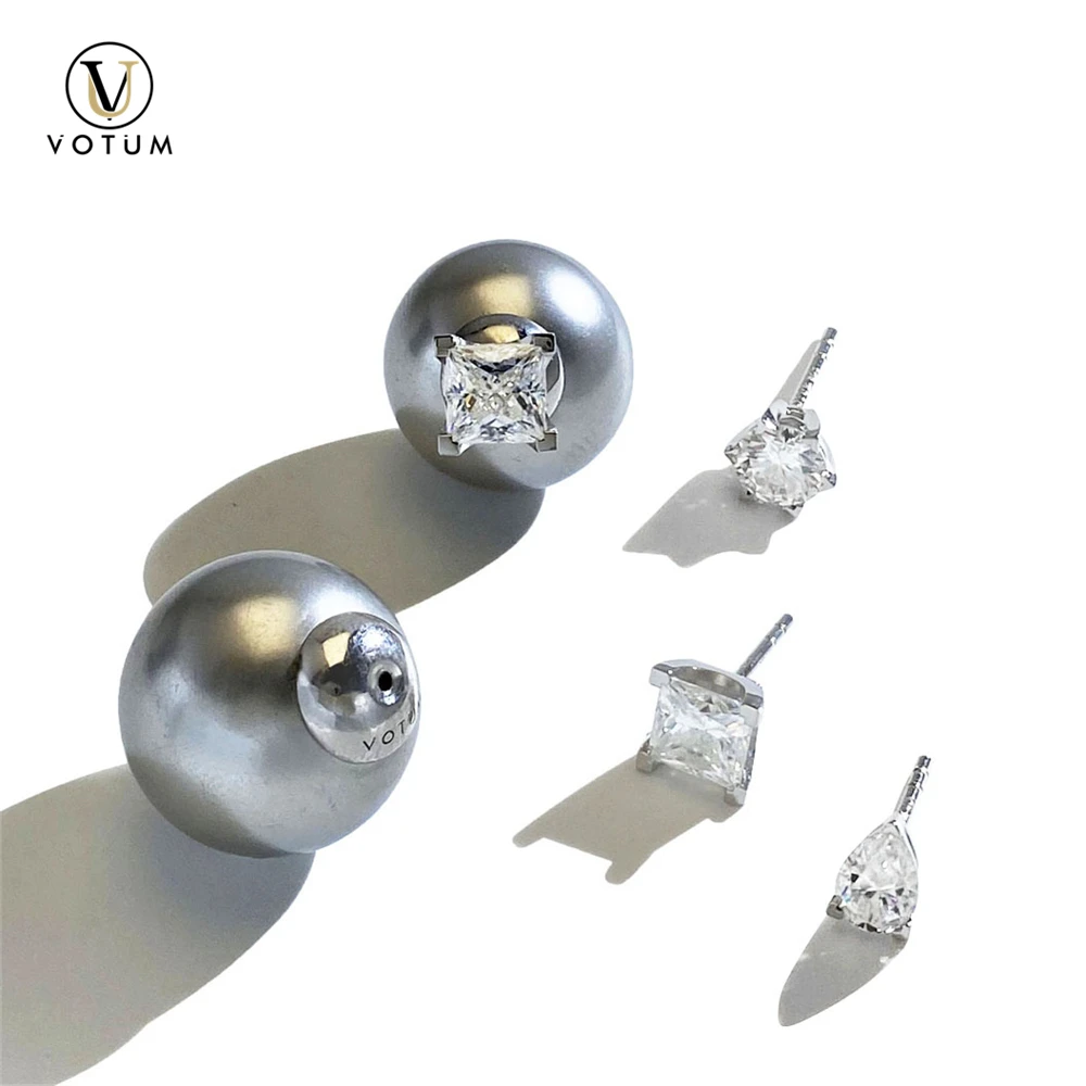 

Votum 0.5ct/ 1ct D Pink Moissanite 925 Silver 18K White Gold Plated Earring Stud for Women Diamond Pearl Wedding Jewelry Gift
