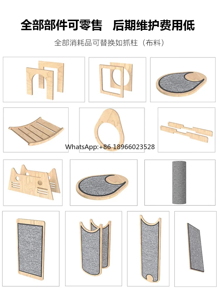 Full Solid Wood Cat Climbing Frame, Large Tongtian Pillar Tree Integrated Scratching Board Villa