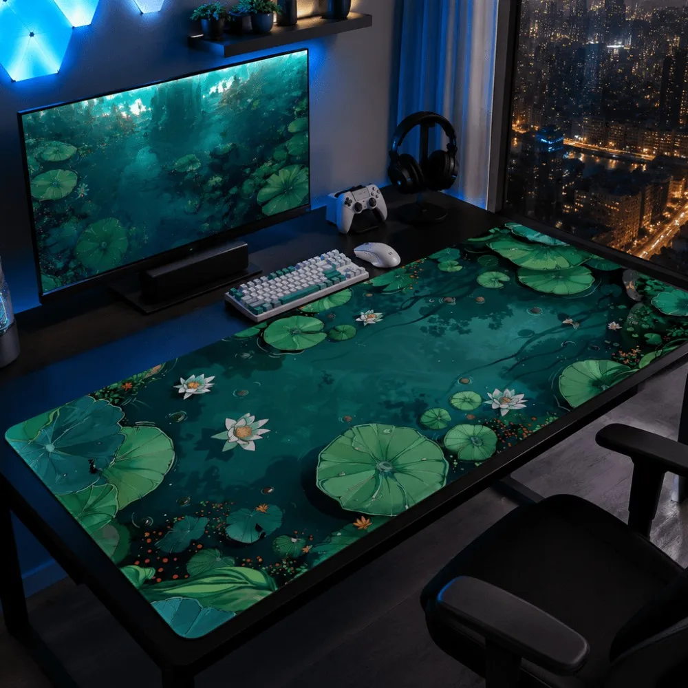 Original lotus pond print, with a simple and natural style, is suitable for gamers and office users for electronic sports setup